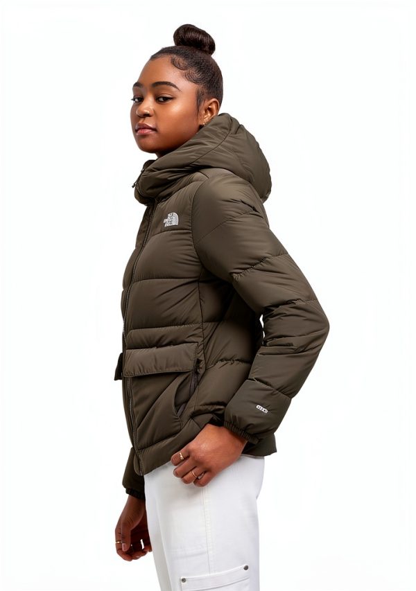 Women Recycled Polyester Ski Jacket Zipper Green Smooth-1