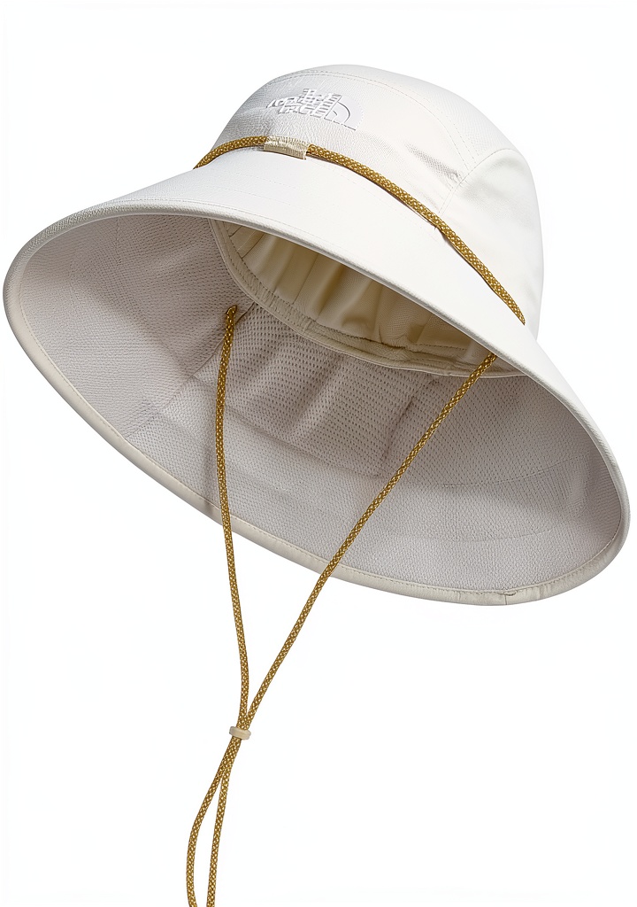 The North Face Women's Class V Brimmer sun hat in Khaki Stone color on a sunny day