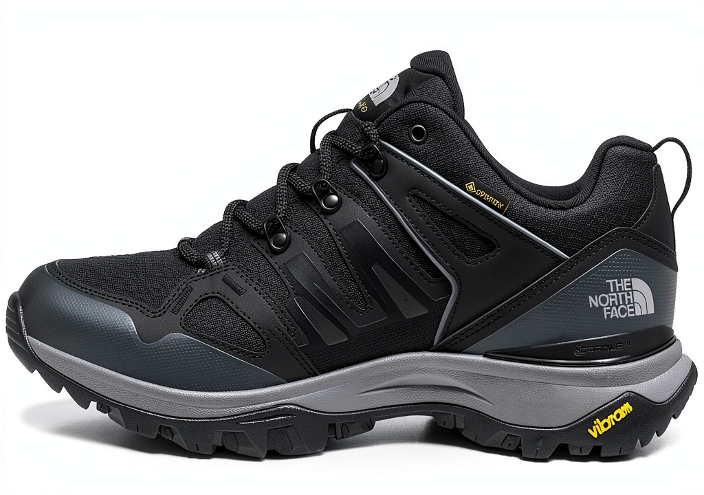 The North Face Men's Hedgehog GORE-TEX hiking shoes on a rocky trail