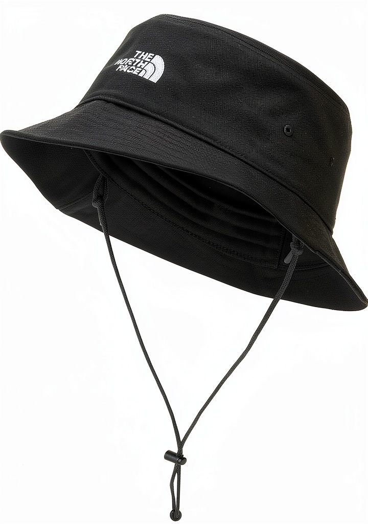 The North Face Norm Bucket Hat in White Dune color on a person outdoors